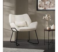 ML-Design Fauteuil de Salon Relax, Chaise Scandinave Rembourrée Effet Lin | Siége de Lecture ou Coin Confortable, Dossier Incliné, Structure en Acier, Rembourrage Moelleux avec Coussin Lombaire, Beige