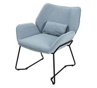 ML-Design Fauteuil lounge bleu, Fauteuil relax avec revêtement en lin pieds métalliques noirs, Chaise avec accoudoirs et dossier