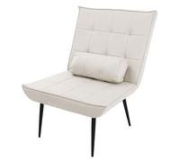 ML-Design Fauteuil Salon, Chauffeuse d'Appoint Relax avec Coussin Lombaire | Chaise Lecture Capitonnée en Simili PU, Suédine Synthétique Effet Daim, Pieds en Métal, Style Vintage Scandinave, Crème