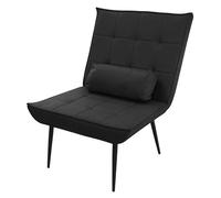 ML-Design Fauteuil Salon, Chauffeuse d'Appoint Relax avec Coussin Lombaire | Chaise Lecture Capitonnée en Simili PU, Suédine Synthétique Effet Daim, Pieds en Métal, Style Vintage Scandinave, Noir