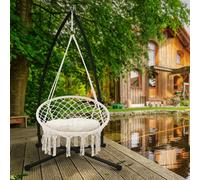 ML-Design fauteuil suspendu Beige avec structure 208 cm, chaise suspendue avec macramé, jusqu'à 120kg