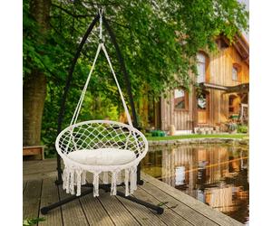 ML-Design fauteuil suspendu Beige avec structure 208 cm, chaise suspendue avec macramé, jusqu'à 120kg