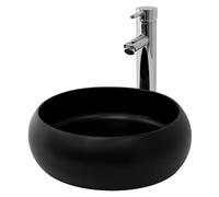 ML-Design Lavabo en Céramique Noir Mat, Ø 35 x 12 cm, Vasque à Poser Rond, Moderne, Cuvette avec Bouchon de Vidange sans Trop-Plein Inclus, Lave-Mains Comptoir Élégant, Évier pour Salle de Bain/WC