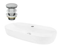 ML-Design Lavabo en Céramique, Blanc, 80x40x12 cm, Forme Ovale, avec Garniture de Vidage, Vasque á Poser, Design Moderne, Lavabo à Main, Lavabo de Comptoir Élégant, pour Salle de Bain/WC d'Invités
