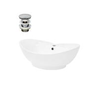 ML-Design Lavabo à Poser en Céramique, 590 x 205 x 395 mm, Blanc Brillant, avec Bonde de