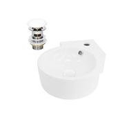 ML-Design Lavabo d'Angle en Céramique Blanc, 45x36x13 cm, Rond, avec Bouchon de Vidage Blanc, Trop-Plein et Trou pour Robinet Inclus, Montage Mural ou à Poser, Vasque á Poser Moderne Lave-Mains Évier