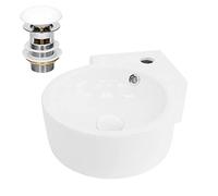 ML-Design Lavabo d'Angle en Céramique Blanc, 45x36x13 cm, Rond, avec Bouchon de Vidage Blanc, Trop-Plein et Trou pour Robinet Inclus, Montage Mural ou à Poser, Vasque á Poser Moderne Lave-Mains Évier