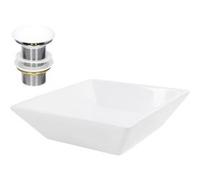 ML-Design Lavabo en Céramique, Blanc, 41x41x12 cm, Forme Anguleux, Garniture de Vidage 1 1/4", Vasque á Poser, Design Moderne, Lavabo à Main, Lavabo de Comptoir Élégant, Salle de Bain/WC d'Invités