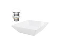ML-Design Lavabo en Céramique, Blanc, 41x41x12 cm, Forme Anguleux, Garniture de Vidage 1 1/4", Vasque á Poser, Design Moderne, Lavabo à Main, Lavabo de Comptoir Élégant, Salle de Bain/WC d'Invités