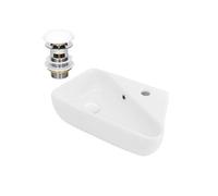 ML-Design Lavabo en Céramique Blanc, 45x27x13 cm, Anguleux, avec Bouchon de Vidage Blanc, Trop-Plein et Trou pour Robinet à Droite, Montage Mural ou à Poser, Vasque á Poser Moderne Lave-Mains Évier