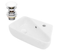 LuxeBath Lavabo céramique 45×27×13 cm – Anguleux, blanc, trop‑plein, robinet à droite, mural/à poser