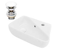 ML-Design Lavabo en Céramique Blanc, 45x27x13 cm, Anguleux, avec Bouchon de Vidage Blanc, Trop-Plein et Trou pour Robinet à Droite, Montage Mural ou à Poser, Vasque á Poser Moderne Lave-Mains Évier