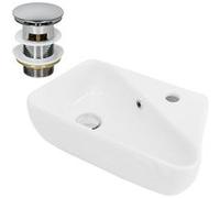 ML-Design Lavabo en Céramique Blanc, 45x27x13 cm, Anguleux, avec Bouchon de Vidage Chrome en Laiton, Trop-Plein et Trou pour Robinet à Droite, Montage Mural ou à Poser, Vasque á Poser Lave-Mains Évier