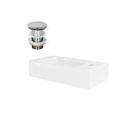 ML-Design Lavabo en Céramique, Blanc, 46x26x11 cm, Anguleux, Garniture de Vidage, Trou de Robinet à Droite, Montage Mural/Á Poser, Moderne, Lavabo à Main, Vasque de Comptoir Élégant, Salle de Bain/WC