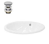 ML-Design Lavabo en Céramique Blanc 49x19,5x40,5 cm avec Garniture de Vidage 1 1/4" Universel et Trop-Plein, Design Ovale, Vasque à Encastrer Moderne, Évier Lave-Mains Salle de Bains et Toilettes