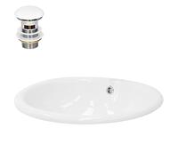 ML-Design Lavabo en Céramique Blanc 49x19,5x40,5 cm avec Garniture de Vidage 1 1/4" Universel et Trop-Plein, Design Ovale, Vasque à Encastrer Moderne, Évier Lave-Mains Salle de Bains et Toilettes