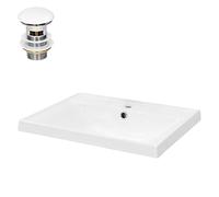 ML-Design Lavabo en Céramique Blanc 51x15,5x41,5 cm avec Garniture de Vidage 1 1/4" Universel et Trop-Plein, Design Anguleux, Vasque à Encastrer Moderne, Évier Lave-Mains Salle de Bains et Toilettes