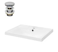 ML-Design Lavabo en Céramique Blanc 51x15,5x41,5 cm avec Garniture de Vidage 1 1/4" Universel et Trop-Plein, Design Anguleux, Vasque à Encastrer Moderne, Évier Lave-Mains Salle de Bains et Toilettes