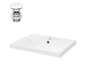 ML-Design Lavabo en Céramique Blanc 51x15,5x41,5 cm avec Garniture de Vidage 1 1/4" Universel et Trop-Plein, Design Anguleux, Vasque à Encastrer Moderne, Évier Lave-Mains Salle de Bains et Toilettes