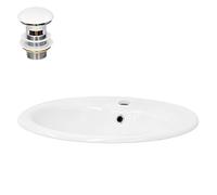 ML-Design Lavabo en Céramique Blanc 57x19,5x48,5 cm avec Garniture de Vidage 1 1/4" Universel et Trop-Plein, Design Ovale, Vasque à Encastrer Moderne, Évier Lave-Mains Salle de Bains et Toilettes