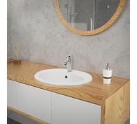 ML-Design Lavabo en Céramique Blanc, 57x19,5x48,5 cm, Design Ovale, Vasque Encastrée Moderne et Élégant, Lavabo de Comptoir avec Trou pour Robinet, Trop-Plein et Trou d'Évacuation, pour Salle de Bain