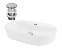 ML-Design Lavabo en Céramique Blanc 60x40x12 Forme Ovale avec Garniture de Vidage Vasque á Poser Design Moderne Lavabo à Main