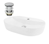 ML-Design Lavabo en Céramique, Blanc, 60x40x12, Forme Ovale, avec Garniture de Vidage, Vasque á Poser, Design Moderne, Lavabo à Main, Lavabo de Comptoir Élégant, pour Salle de Bain/WC d'Invités