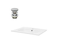 ML-Design Lavabo en Céramique, Blanc, 610x165x460 mm, avec Soupape de Vidange, Trop-Plein et Trou de Robinetterie Inclus, Vasque à Encastrer Lave-Main Évier pour Salle de Bain/Toilettes d'Invités