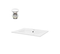 ML-Design Lavabo en Céramique Blanc 61x16,5x46 cm avec Garniture de Vidage 1 1/4" Universel et Trop-Plein, Design Rectangle, Vasque à Encastrer Moderne, Évier Lave-Mains Salle de Bains et Toilettes