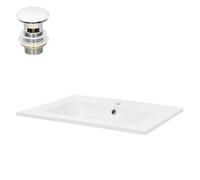 ML-Design Lavabo en Céramique Blanc 61x16,5x46 cm avec Garniture de Vidage 1 1/4" Universel et Trop-Plein, Design Rectangle, Vasque à Encastrer Moderne, Évier Lave-Mains Salle de Bains et Toilettes