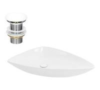ML-Design Lavabo en Céramique, Blanc, 69x46x13 cm, Forme Triangulaire, Garniture de Vidage 1 1/4" , Vasque á Poser, Design Moderne, Lavabo à Main, Lavabo de Comptoir Élégant, Salle de Bain/WC d'Invité
