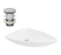ML-Design Lavabo en Céramique, Blanc, 69x46x13 cm, Forme Triangulaire, Garniture de Vidage, Vasque á Poser, Design Moderne, Lavabo à Main, Lavabo de Comptoir Élégant, pour Salle de Bains/WC d'Invités 
