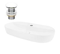 ML-Design Lavabo en Céramique, Blanc, 80x40x12 cm, Forme Ovale, Garniture de Vidage 1 1/4", Vasque á Poser, Design Moderne, Lavabo à Main, Lavabo de Comptoir Élégant, pour Salle de Bain/WC d'Invités