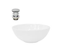 ML-Design Lavabo en Céramique Blanc Brillant, Ø 280 x 116 mm, Ronde, avec Bouchon de Vidange Push-Open en Laiton Chromé, Vasque à Poser Évier Lave-Mains pour la Salle de Bain Toilettes d'Invités