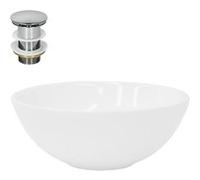 ML-Design Lavabo en Céramique Blanc Brillant, Ø 280 x 116 mm, Ronde, avec Bouchon de Vidange Push-Open en Laiton Chromé, Vasque à Poser Évier Lave-Mains pour la Salle de Bain Toilettes d'Invités Blanc