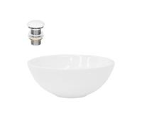 ML-Design Lavabo en Céramique Blanc Brillant Ø 28x11,6 cm avec Garniture de Vidage 1 1/4" Universelle sans Trop-Plein, Design Ronde, Vasque à Poser Moderne, Évier Lave-Mains Salle de Bains Toilettes