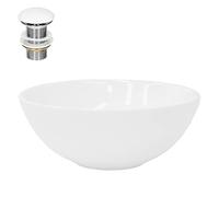 ML-Design Lavabo en Céramique Blanc Brillant Ø 28x11,6 cm avec Garniture de Vidage 1 1/4" Universelle sans Trop-Plein, Design Ronde, Vasque à Poser Moderne, Évier Lave-Mains Salle de Bains Toilettes