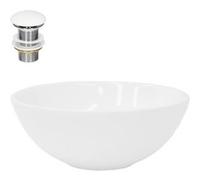 ML-Design Lavabo en Céramique Blanc Brillant Ø 28x11,6 cm avec Garniture de Vidage 1 1/4" Universelle sans Trop-Plein, Design Ronde, Vasque à Poser Moderne, Évier Lave-Mains Salle de Bains Toilettes B