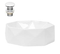 ML-Design Lavabo en Céramique Blanc Brillant, Ø 420x135 mm, Diamant Design, Vasque à Poser Ronde, Moderne