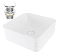 ML-Design Lavabo en Céramique, Blanc Brillant, 39x39x15 cm, Anguleux, Garniture de Vidage 1 1/4" , Montage Mural/Á Poser, Lavabo à Main Moderne, Vasque de Comptoir Élégant, Salle de Bains/WC Invités B