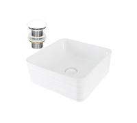 ML-Design Lavabo en Céramique, Blanc Brillant, 39x39x15 cm, Anguleux, Garniture de Vidage