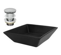 ML-Design Lavabo en Céramique, Noir, 41x41x12 cm, Forme Anguleux, avec Garniture de Vidage, Vasque á Poser, Design Moderne, Lavabo à Main, Lavabo de