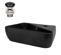 ML-Design Lavabo en Céramique, Noir, 45x27x13 cm, Anguleux, Garniture de Vidage 1 1/4", Montage Mural/Á Poser, Vasque Moderne, Trou pour Robinet à Droite, Lavabo de Comptoir Élégant, Salle de Bains/WC