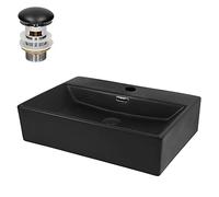ML-Design Lavabo en Céramique, Noir, 515x360x130 mm, Forme Rectangle, Garniture de Vidage Noir, Vasque á Poser, Design Moderne, Lavabo à Main, Lavabo de Comptoir Élégant, Salle de Bain/WC d'Invités
