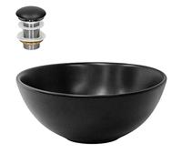 ML-Design Lavabo en Céramique Noir Mat, Ø 280x150 mm, avec Garniture de Vidage 1 1/4" Universelle, Design Ronde, Vasque á Poser Moderne, Évier Lave-Mains pour Salle de Bain, Toilettes et WC Invités