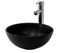 ML-Design Lavabo en Céramique Noir Mat, Ø 32x13,5 cm, Rond, Évier avec Trou d'Évacuation, Vasque à Poser Moderne, Lave-Mains Élegant pour Salle de Bain Toilette, Cuvette sans Matériel de Montage