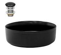 ML-Design Lavabo en Céramique Noir Mat, Ø 360x120 mm, avec Garniture de Vidage 1 1/4" Universelle, Design Ronde, Vasque á Poser Moderne, Évier Lave-Mains pour Salle de Bain, Toilettes et WC Invités