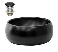 ML-Design Lavabo en Céramique Noir Mat, Ø 400x155 mm, avec Garniture de Vidage 1 1/4" Universelle, Design Ronde, Vasque á Poser Moderne, Évier Lave-Mains pour Salle de Bain, Toilettes et WC Invités