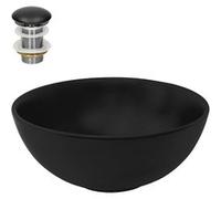 ML-Design Lavabo en Céramique Noir Mat, Ø32x13,5 cm, Vasque à Poser Rond, Moderne, Cuvette avec Bouchon de Vidange sans Trop-Plein Inclus, Lave-Mains Comptoir Élégant, Évier pour Salle de Bain/WC Noir