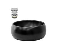 ML-Design Lavabo en Céramique, Noir Mat, Ø400 x 155 mm, Forme Ronde, Garniture de Vidage